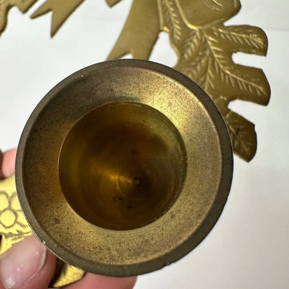 Vintage Brass Christmas Wreath Candelabra 3‎ Cup Candle Holder Holly Leaf Bow